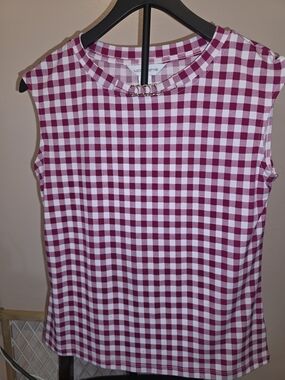 Liz Claiborne Raspberry and White Gingham Sleeveless Top